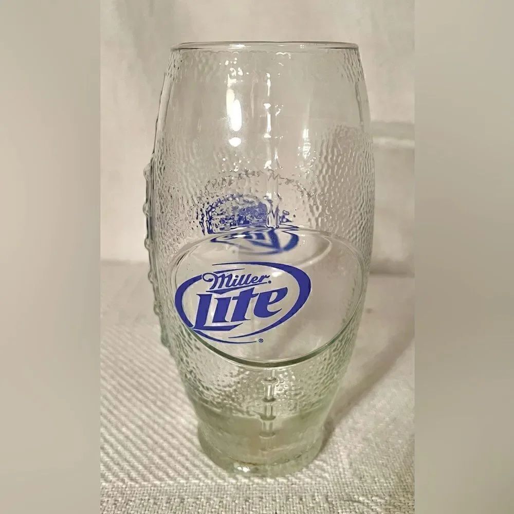 Miller Lite Ale House Football Shape Clear Drinking Glass Man Cave Pint Beer NFL